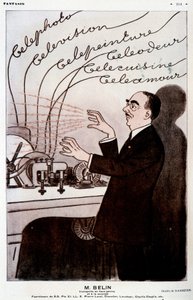Imagen humorística sobre Belin y su belinógrafo - por Barrère, en “Fantasio” del 01/12/1931 de Adrien Barrere