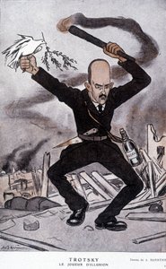 León Trotsky (Trotski) (1879-1940), el jugador de ilusiones - caricatura por Barrère, en “Fantasio” del 15/03/1918 de Adrien Barrere