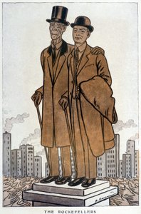 Los Rockefeller, senior y junior, cresos americanos - Ilustración de Adrien Barrère (1877-1931) en “Fantasio” del 01/03/1930