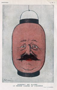Robert Pelleve de La Motte-Ango, Marqués de Flers, dramaturgo francés (1872-1927). (La primera linterna de la academia). Caricatura de Barrere en 