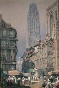 Mercado al pie de la Tour de Beurre, Rouen de Adrien Dauzats