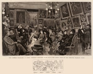 La Comédie Française en casa, bocetos de retratos del natural en la sala verde del Théâtre Français, París