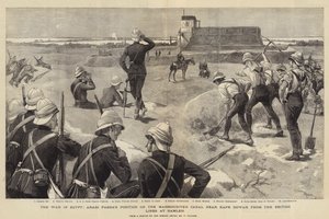 La guerra en Egipto, la posición de Arabi Pasha en el canal Mahmoudiyeh cerca de Kafr Dowar desde las líneas británicas en Ramleh de Adrien Emmanuel Marie