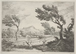 Paisaje con viajeros en un viento fuerte de Adrien Manglard