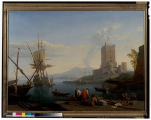 Puerto con el Vesubio al fondo de Adrien Manglard