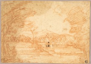Paisaje fluvial con edificios de Adrien Manglard