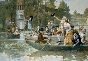 Serenata en el Petit Trianon, ilustración de una serenata en homenaje a la Reina María Antonieta de Adrien Moreau