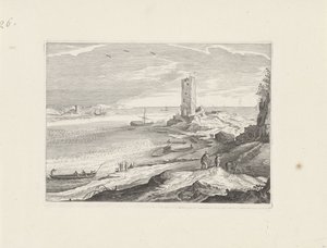 Seascape con la ruina de una torre de Aegidius Sadeler (II) (attributed to)