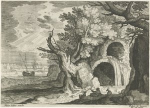 Acueducto con cascada Paisajes del Tirol (título de la serie) de Egidius  Sadeler (II)