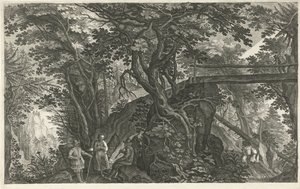 Paisaje de bosque con un puente. Ocho paisajes en Bohemia (título de la serie)