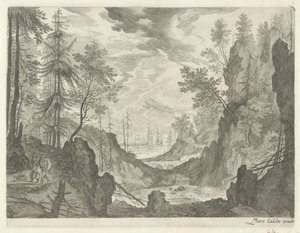 Paisaje de bosque con cascada Paisajes de montaña del Tirol (título de la serie) de Egidius  Sadeler (II)