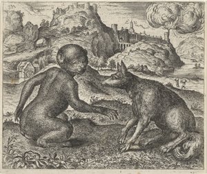 Fábula del mono y el zorro de Egidius  Sadeler (II)