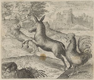 Fábula del León, el Burro y el Gallo de Egidius  Sadeler (II)