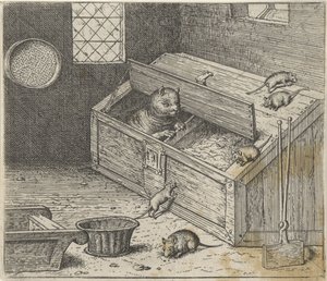 Fábula del gato viejo y los ratones de Egidius  Sadeler (II)