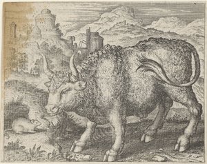 Fábula del toro y el ratón de Egidius  Sadeler (II)