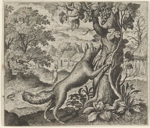 Fábula de la zorra y las uvas de Egidius  Sadeler (II)