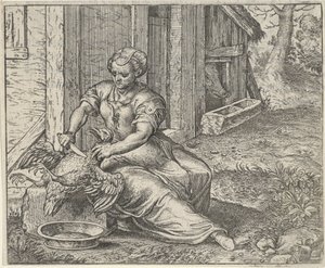 Fábula de la mujer y la gallina de Egidius  Sadeler (II)