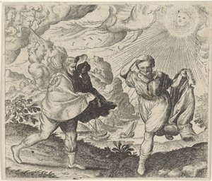 Fábula del viento, el sol y los caminantes