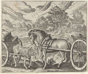 Fábula del burro y el caballo descontentos de Egidius  Sadeler (II)