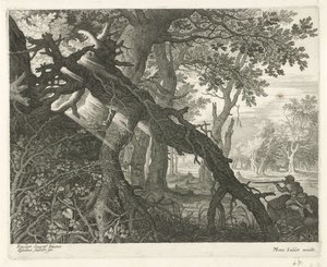 Caza de conejos en un paisaje forestal Seis paisajes (título de la serie) de Egidius  Sadeler (II)