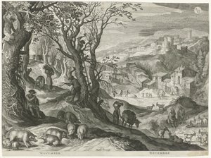 noviembre y diciembre Los doce meses en seis paisajes italianos (título de la serie) de Egidius  Sadeler (II)