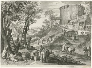 septiembre y octubre Los doce meses en seis paisajes italianos (título de la serie) de Egidius  Sadeler (II)