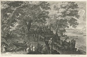 Molino de agua en una isla Ocho paisajes en Bohemia (título de la serie) de Egidius  Sadeler (II)