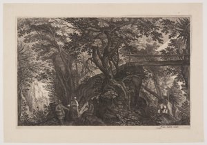 Un bosque con un puente de madera a la derecha, de Ocho escenas de Bohemia