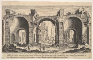 Placa 19: vista de los Baños de Caracalla, indicando con la letra A los lugares de Aegidius Sadeler II