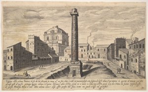 Placa 31: vista de la columna de Trajano, mostrada con su pedestal desenterrado, 1606 de Aegidius Sadeler II