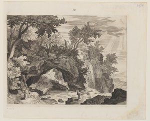 Paisaje rocoso con La estigmatización de San Francisco de Aegidius Sadeler II