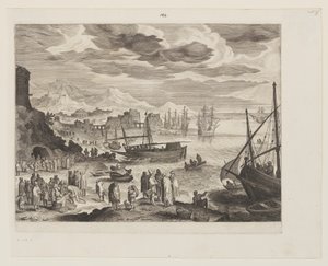 Orilla del mar con pescadores y pescaderos de Aegidius Sadeler II