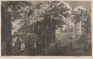 Góndolas en un Río junto a un Palacio de Aegidius Sadeler II after Pieter Stevens