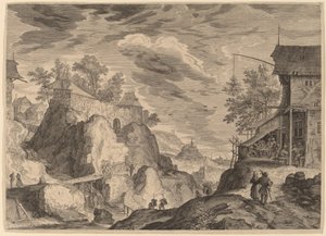 Paisaje con una Posada a la Derecha y una Casa en las Rocas a la Izquierda de Aegidius Sadeler II after Roelandt Savery