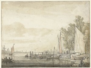 Barcos en un embarcadero en un río de Aelbert Cuyp