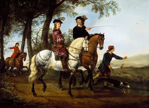Paisaje con cazadores saliendo para la caza, principios de 1650