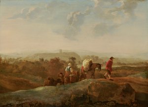 Campesinos migrantes en un paisaje meridional de Aelbert Cuyp