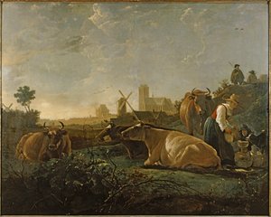 Lechera y ganado cerca de Dordrecht ... (pintura sobre lienzo) de Aelbert Cuyp