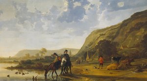 Paisaje fluvial con jinetes, 1655 de Aelbert Cuyp
