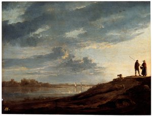 Atardecer sobre el río, años 1650 de Aelbert Cuyp