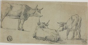Tres bocetos de vacas de Aelbert Cuyp