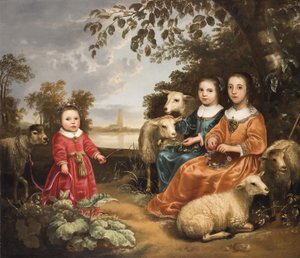 Tres niñas con ovejas en un paisaje de Aelbert Cuyp