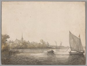 Vista de IJsselmonde vista a través del Nuevo Maas de Aelbert Cuyp