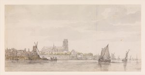 Vista de la Groote Kerk de Dordrecht desde el río Mosa de Aelbert Cuyp