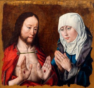 Cristo mostrando a su madre las heridas de los clavos en sus manos, c. 1490