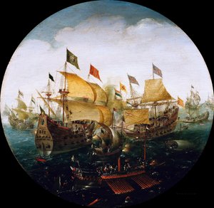 Batalla naval entre barcos holandeses y españoles, 1604 de Aert Anthonisz