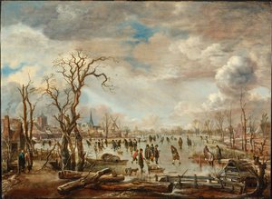 Paisaje de invierno con placeres en el hielo, c. 1655 de Aert van der Neer