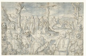 Crucifixión con un fundador y su familia de Aert Pietersz.