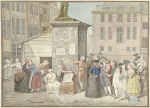 Plaza con monjes y monjas durante la revolución en Bélgica, 20 de octubre de 1787