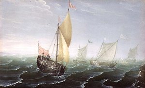 Barcos en aguas ventosas de Aert van Antum